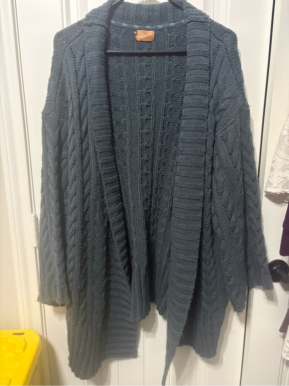 POL Open-Front Cable Knit Cardigan in Dark Teal - Picture 2 of 5